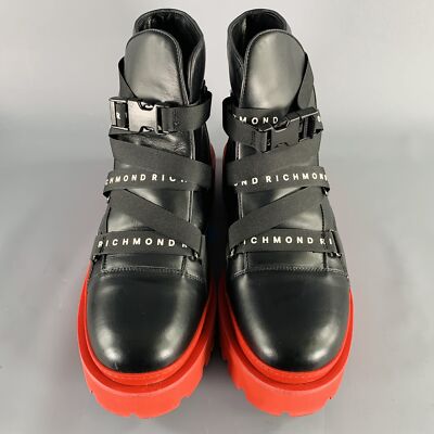 JOHN RICHMOND Size 13 Black Red Leather Track Sole Boots | eBay display picture 3