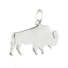 Buffalo Silhouette Bison Wild Animal 925 Sterling Silver Charm Pendant