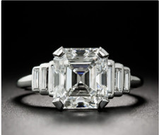 14K White Gold 3Ct Asscher Cut Moissanite LabCreated Solitaire Engagement Ring