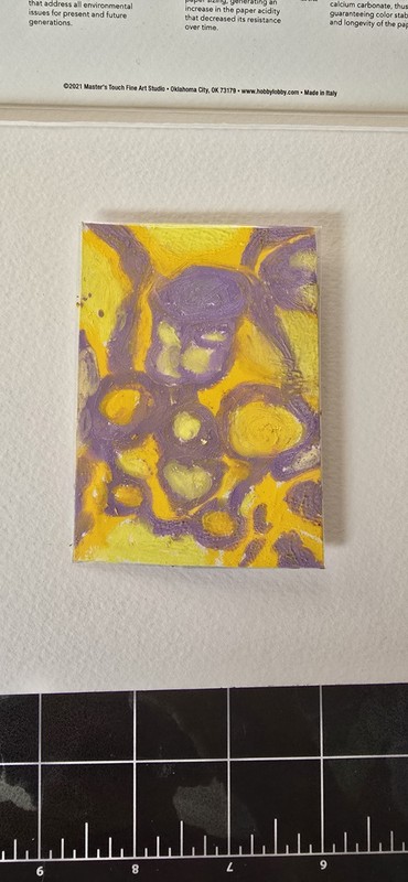 Small Abstract Purple & Yellow Painting on Paper, Unframed Single Piece