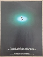 1983 PRINT AD Tanqueray Gin "If this bottle looks familiar at this distance."