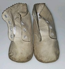 Antique/Vintage 4" White Leather Shoes for German/French Bisque Head Dolls