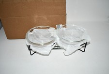 GDCZ Elevated Cat Bowl Stand, White Metal w/ 2 Ceramic 15oz Bowls, NWT