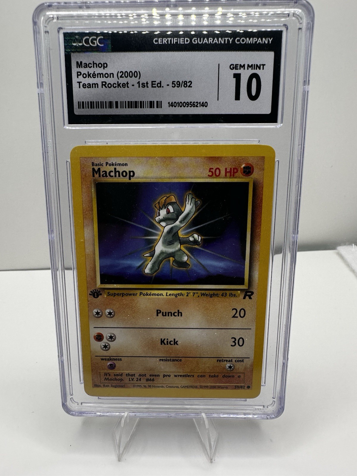 CGC 10 GEM MINT Machop 59/82 1st Edition Team Rocket Pokemon Card