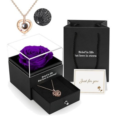 Ewige Rose Geschenkbox mit Kette Konservierte Rose Valentinstag Muttertag Hoc...