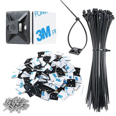 3/4'' Strong Back-Glue Self Adhesive Black Cable Zip Tie Mounts 100pcs with 8''...