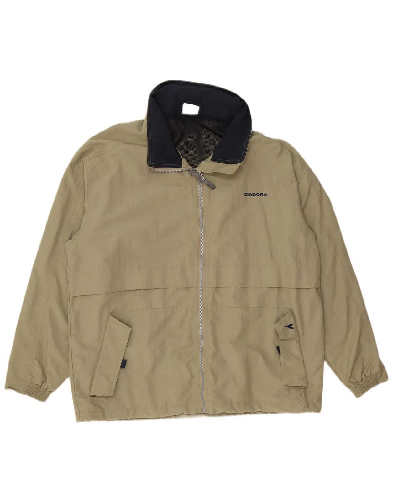 DIADORA Mens Hooded Loose Fit Rain Jacket UK 38 Medium Khaki Polyamide AP15