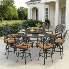 10 PCS Patio Swivel Bar Dining Set Cast Alumi...
