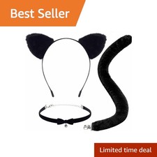 FLFNB 3PCS Cat Costume Black Ears Headband Tail Bell Collar Set