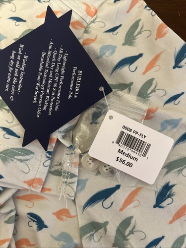 Polo Burlebo Performance stampa esche pesca a mosca taglia M asciugatura rapida nuova con etichette $56 - Foto 4 di 6