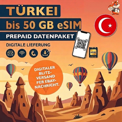 eSIM Türkei Prepaid SIM Karte 1-50GB 4G LTE Turkey Reise Daten QR Sofort Versand