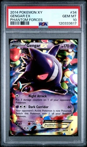 2014 POKEMON XY PHANTOM FORCES #34 GENGAR EX PSA 10