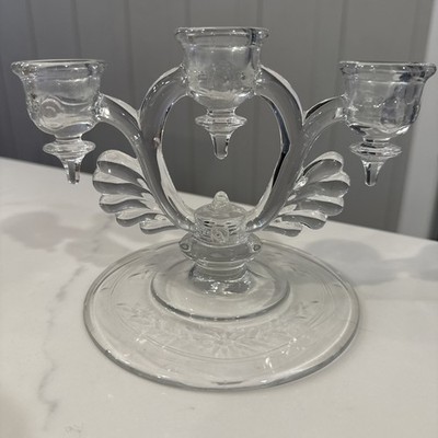 Martinsville Viking 3 Light Moondrops Candlestick EAPG Clear Glass 