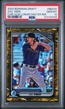 2024 BOWMAN DRAFT CHROME-YELLOW LUNAR CRATER REFRACTOR ZAC VEEN 3/75 PSA 10