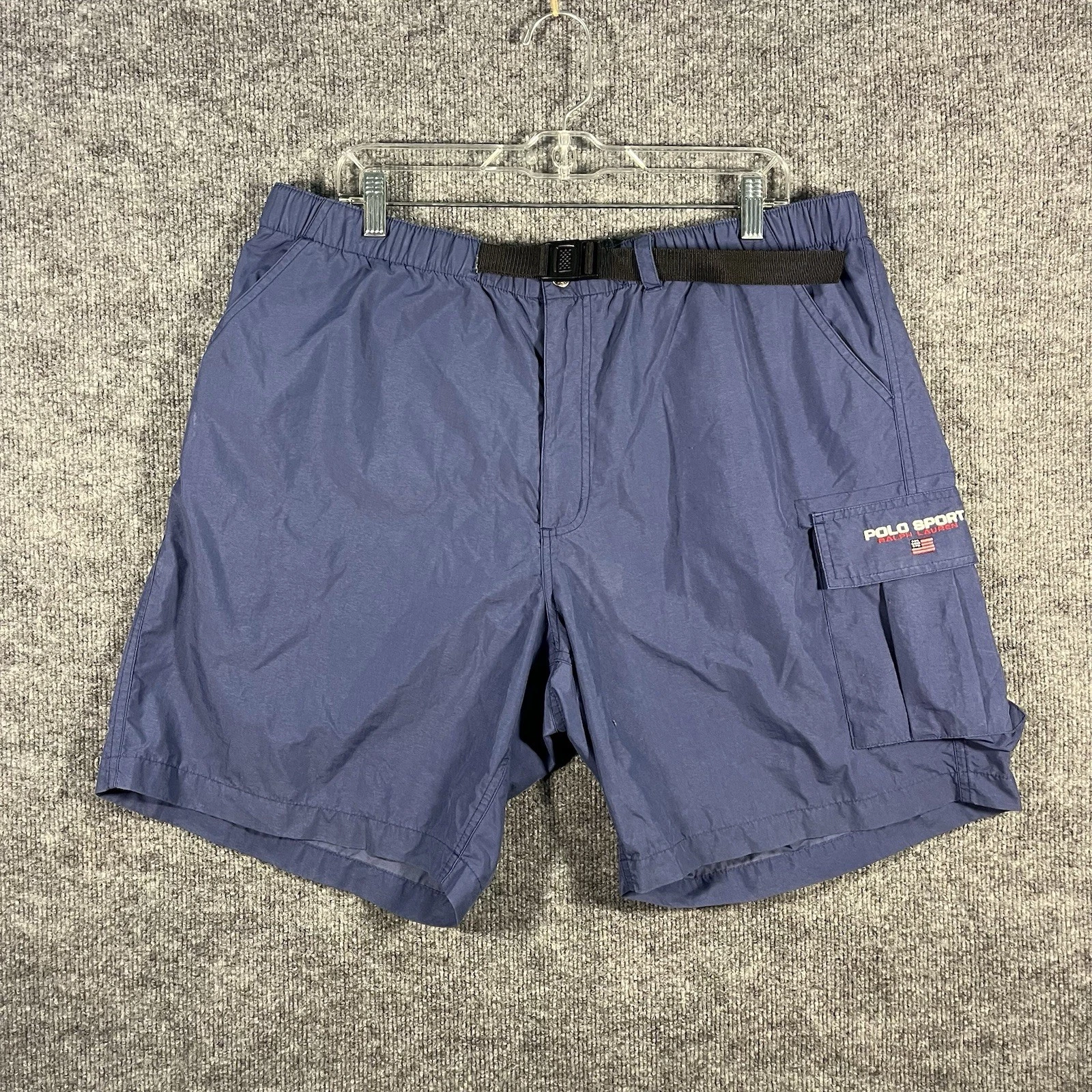 Ralph Lauren Polo Sport Shorts Mens XL Blue Belted Hiking Cargo 90s Nylon RL