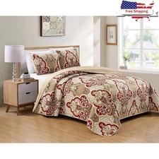 3 Piece Reversible Microfiber Quilt Coverlet Bedspread Set W/ Pillowcases New