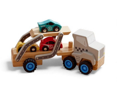 Pottery Barn Kids WOOD CAR TRANSPORTER VEHICLE w Cars NEW