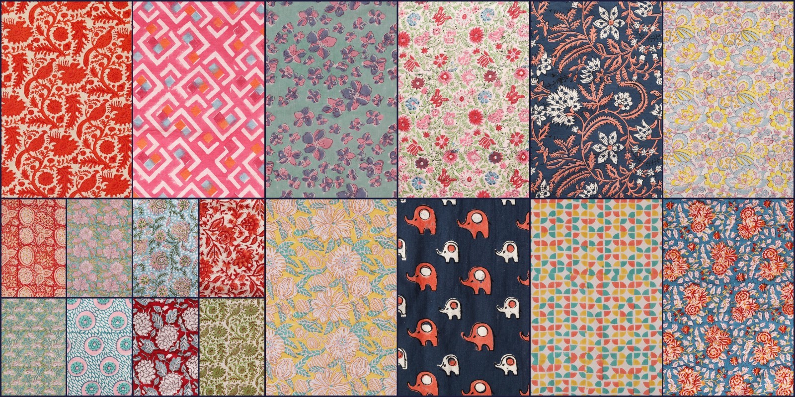 2.7m Hecho a Mano Bloque Tela Estampada Indio 100% de Algodón Confección Paño