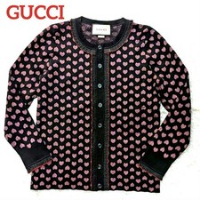 GUCCI Knit Cardigan Heart Pattern women's size L L 57cm Made in Italy Used