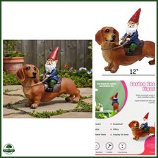 Garden Gnome and Dachshund Statue 8 x 12 x 8 Inch Stone Resin Indoor Outdoor