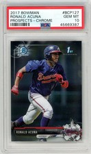 2017 Bowman Chrome Prospects Ronald Acuna Graded Rookie Card PSA 10. rookie card picture