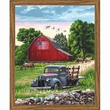 Summer Farm Old Pickup Truck/Barn/Horse Paint by Number 16"x20" 