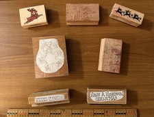 Lot Of 7 Vintage Wood Mounted Rubber Christmas Stamps- Various Brands - Holiday