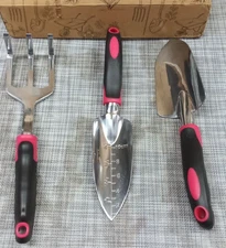 Pink Garden Tool Set, 3 Piece Heavy Duty Cast-Aluminum Gardening Hand Tool Set