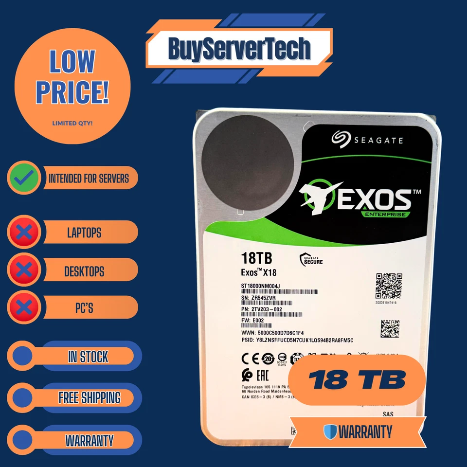 Seagate Exos X18 ST18000NM004J 18TB 7.2K SAS 12Gb/s 3.5" Enterprise HDD 0 Hours - Image 3 of 3