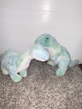 FAO Schwarz Two Plush Dinosaur T-Rex  Brachiosaurus Dino Light up Sound Roar