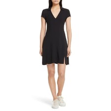 THEORY - Black Collared Short Sleeve Rosina Crepe Easy Day Dress - Women's 6   