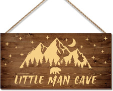 Little Man Cave Sign Woodland Nursery Wall Decor for Baby Boys Room, Bear Forest