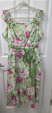 Torrid floral midi dress pink green ruffle Cottagecore pockets Ruched Feminine