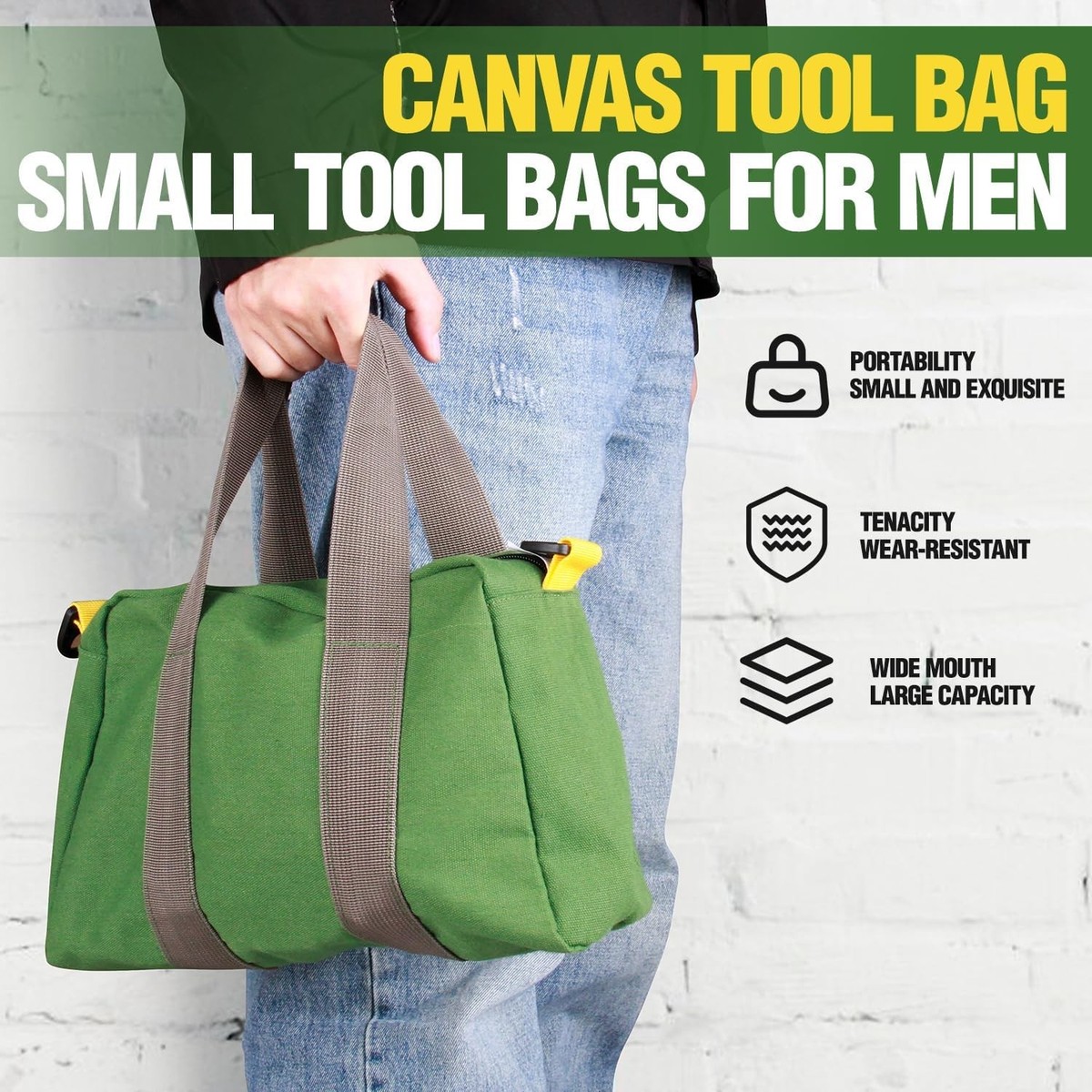 12 Inch Small Tool Bag, Canvas Tool Storage Bag, Large Capacity
