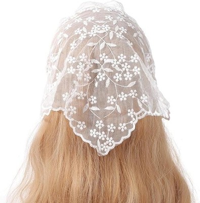 White Elegant Women Lace Flower Triangle Headband Summer Sunproof Lace Triang...