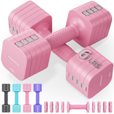 5-in-1 Adjustable Dumbbell Set of 2, 12LBS/6LBS Hand Weights for Women, 1s-Ad...