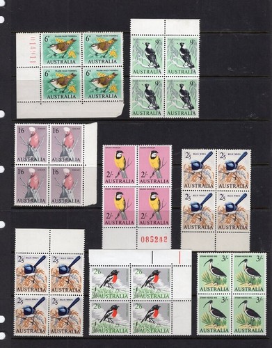 AUSTRALIA PREDECIMAL 1963/4 BIRDS SET BLOCKS VERY FINE MNH............2/32
