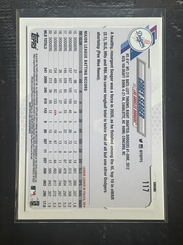 COREY SEAGER 2021 TOPPS CHROME BASEBALL PINK REFRACTOR #117 Los Angeles Dodgers - Picture 2 of 2