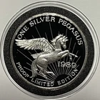 1989 Pegasus Gold Beal Mountain Mine Proof Coin 1 Troy Oz .999 Fine Silver Round