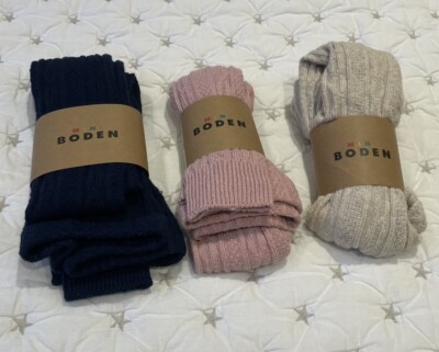 Mini Boden Footless Cable Knit Tights, Navy, Pink, Cream/Oat,