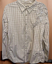Calvin Klein Men's XL Button Up Long Sleeve Shirt Embroidered Check Tan Beige