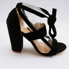 Womens Sandals Black Ankle Strap Block Heels Open Toe EUR 39