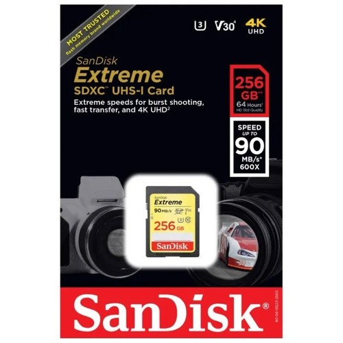 SanDisk Extreme 4K SDXC 256GB 90MB/s UHS-I C10 U3 V30 Memory SD Card - Picture 1 of 2