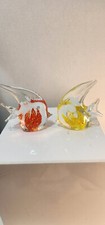 Murano Style Art Glass Yellow Orange White Hand Blown Angel Fish Paperweight 2pc