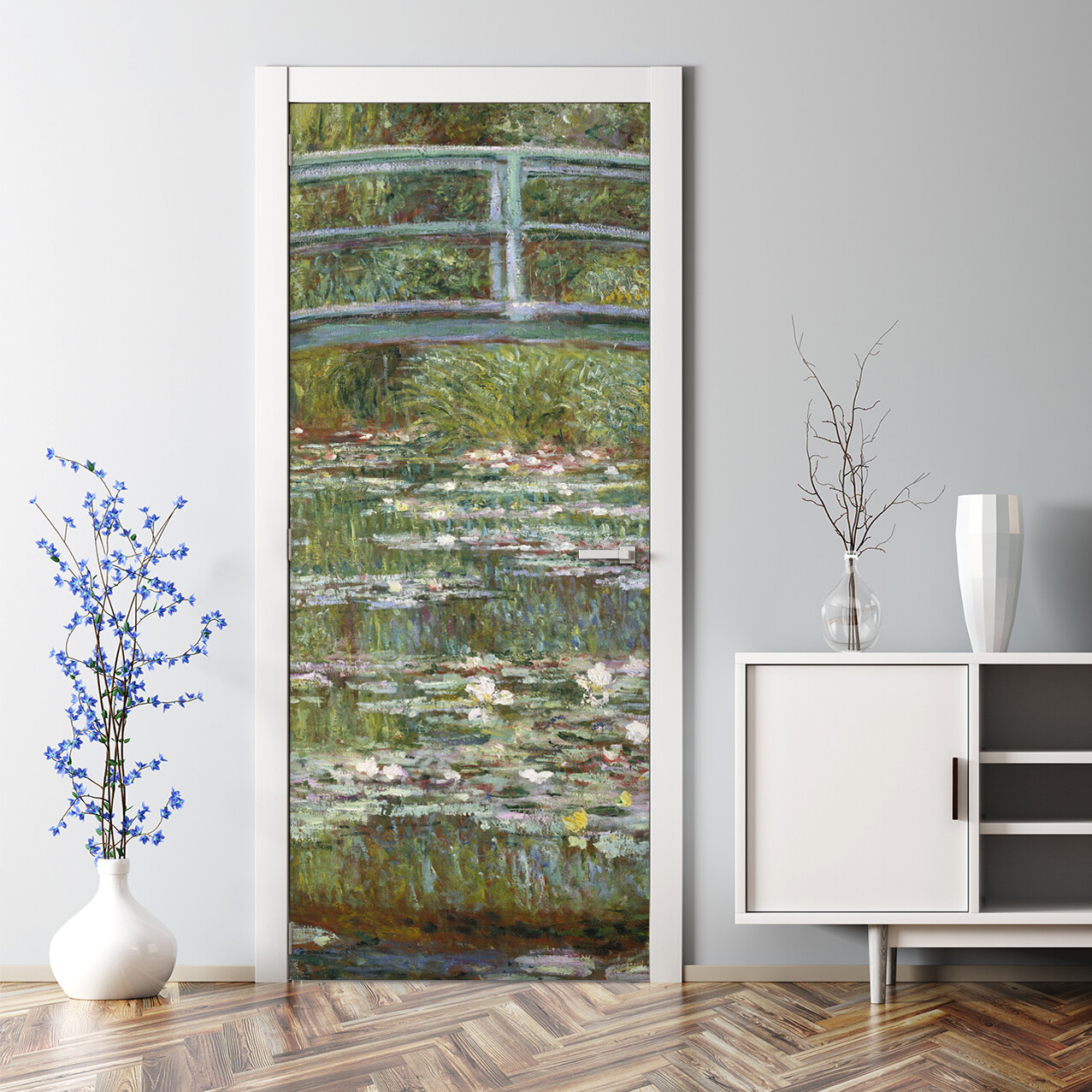 Lake Bridge Scenic Wall Decal - Bubble-Free Peel & Stick Door Wrap  