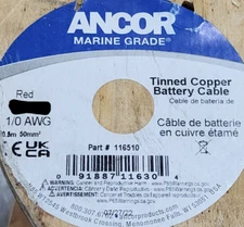 Ancor #1/0awg #0awg Marine Grade Tinned Copper Boat Cable BC-5W2 Red /5ft