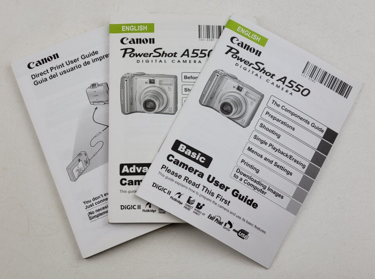 Advanced & Basic English Language User Guides for Canon PowerShot
