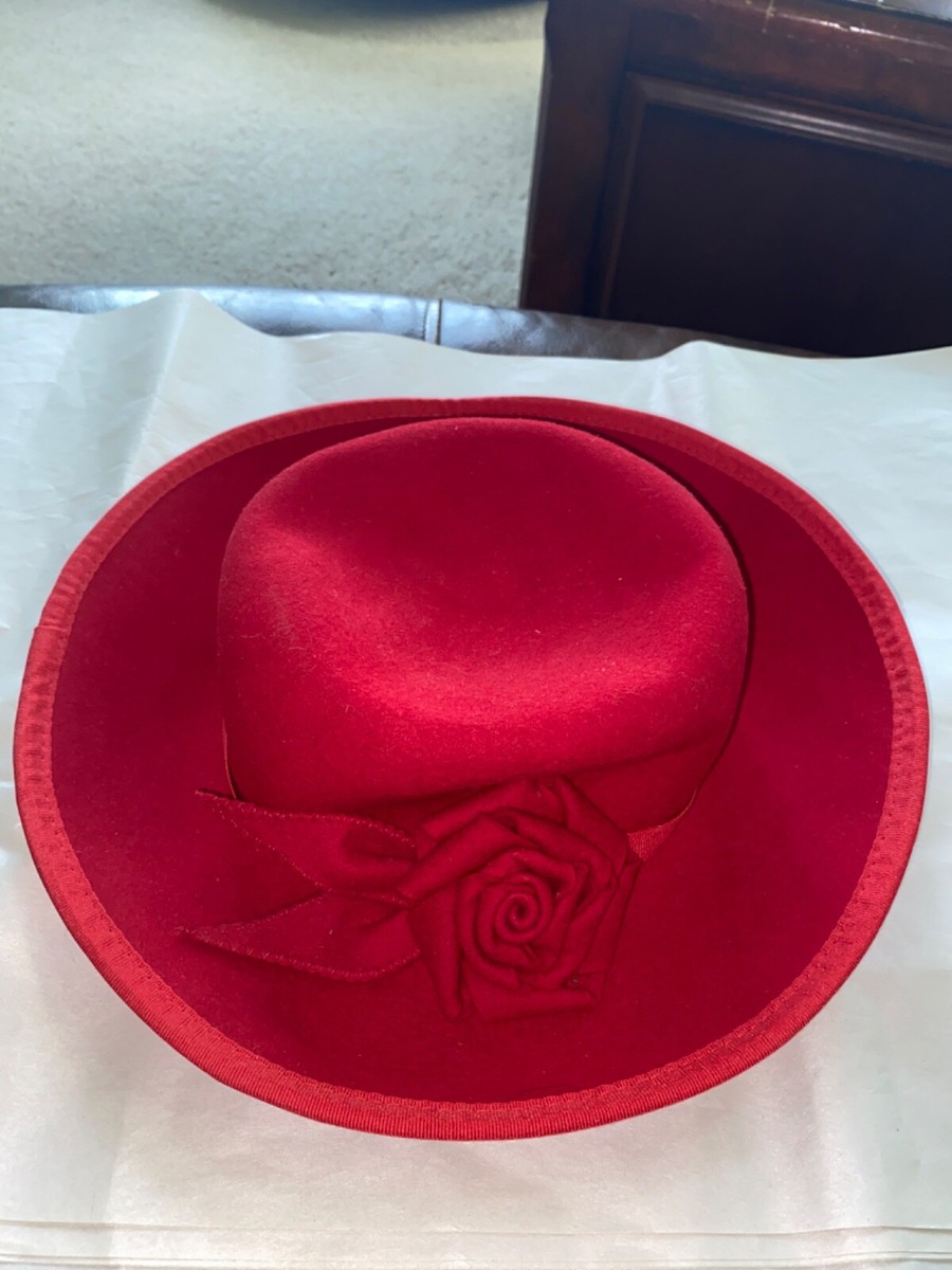 Stunning Vintage Amanda Smith Vibrant Red Women\'s Hat with Satin Floral Details Amanda Smith | Accessories | Amanda Smith Red And Purple  main image 3