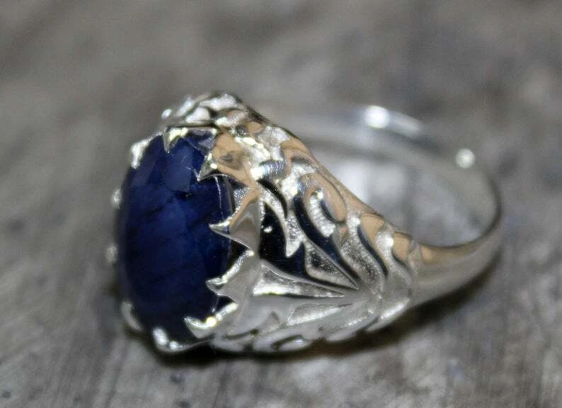 Natural Sapphire Ring Men Sapphire Rings Real Blue Sapphire Sterling Silver  Ring | eBay