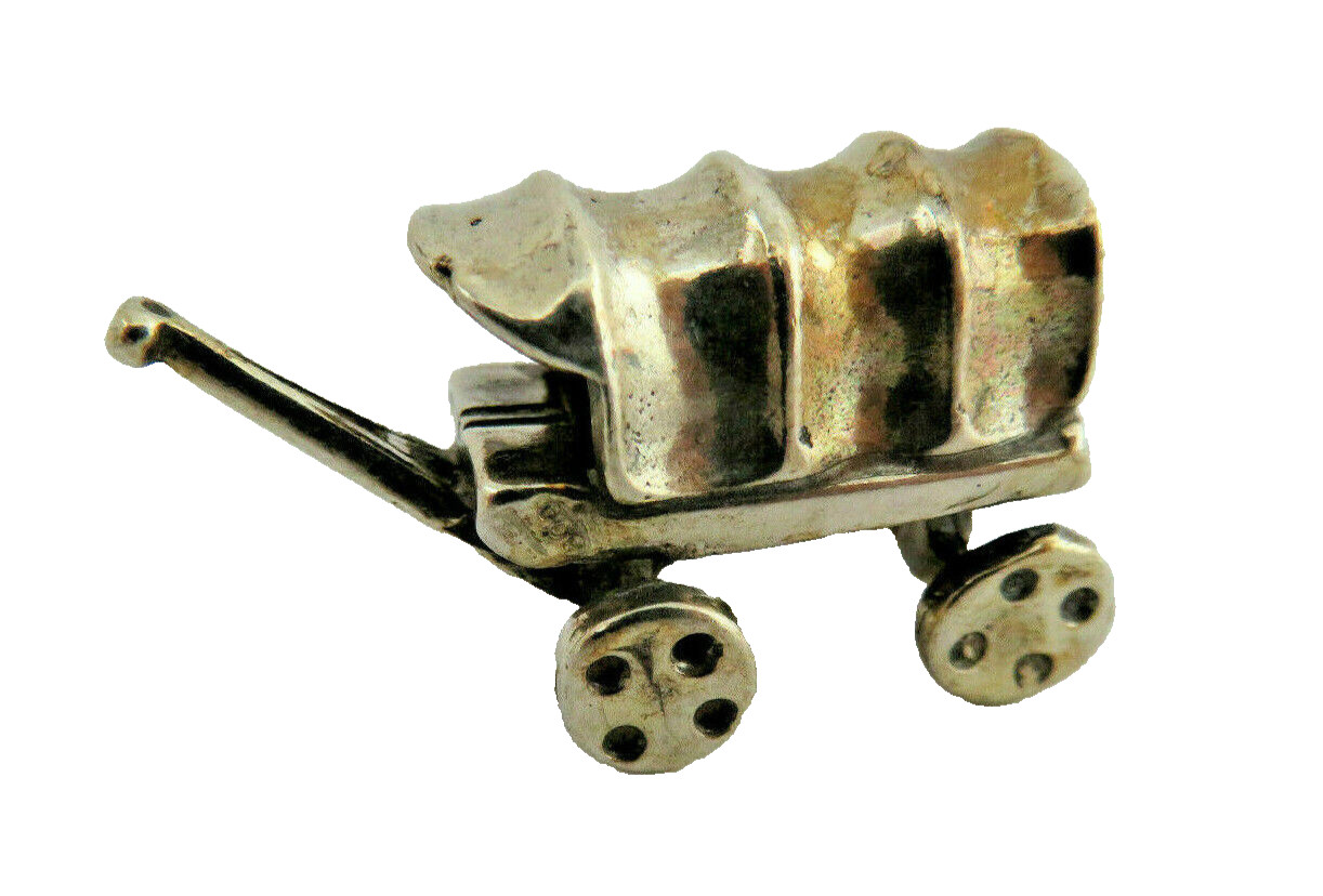 Miniature European 800 Solid Silver Western Covered Wagon Figurine
